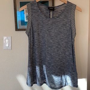 Anthropologie W5 Blue and White Sleeveless Blouse with Ribbon Embellishment